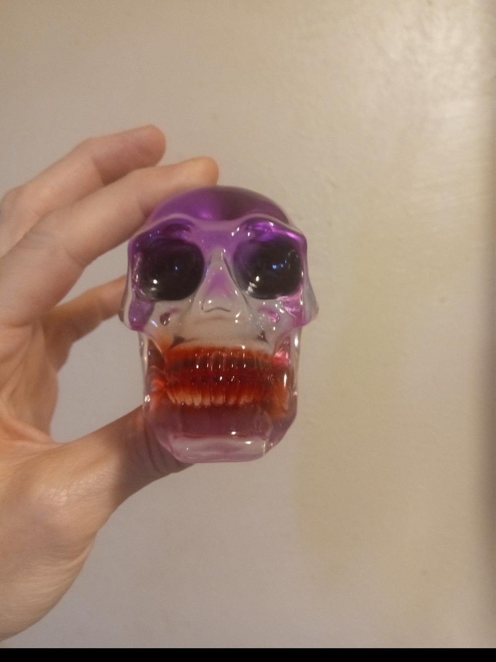 Glass Skull Figurine in Purple and Red